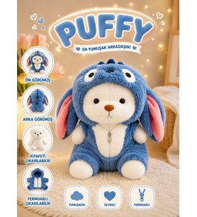 Stitch kostümlü 30 cm puffy hug kıyafetleri çıkartılabilir ayakları hareket eden sevimli peluş ayıcık