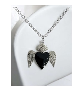 Kanatlı Kalp Gotik Tarz Kadın Kolye 925 Ayar Gümüş Kaplama 60 cm Zincir