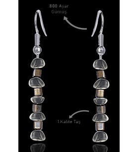 Sertifikalı Ham Kırık Taşlı Model Şeffaf Kristal Kuvars Taşı Küpe (Beyaz)