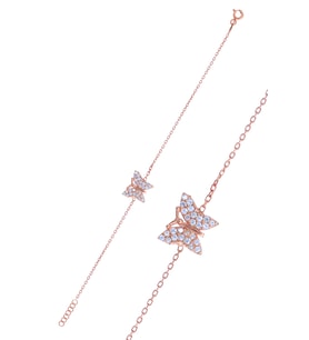 Kelebek Model Rose Kaplama Zirkon Taşlı Gümüş Bileklik 201024982