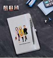 Kişiye Özel Bride To Be Bekarlığa Veda Karikatürlü Gri Defter Kalem Seti Mod3
