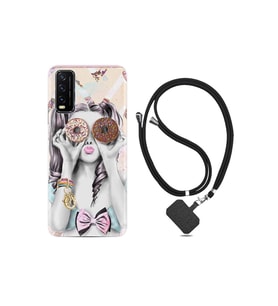 Vivo Y20 Kılıf Desenli Silikon Boyun Askılı Donut Girl 1408