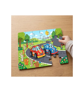Sevimli Yarış Arabaları Tasarımlı 24 Parça Ahşap Çocuk Puzzle