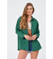 Kadın Zümrüt Oversize Uzun Basic Gömlek