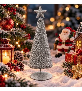 ÖZEL TASARIM METAL 23 CM GÜMÜŞ YILBAŞI AĞACI METAL PARLAK SİMLİ GÜMÜŞ NOEL AĞACI YILBAŞI ÇAM AĞACI