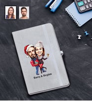 Kişiye Özel Yılbaşı Sevgili Karikatürlü Gri Defter Model-4