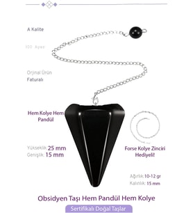 Sertifikalı Obsidyen Taşı Pandül Sarkaç Hem Pandül - Hem Kolye
