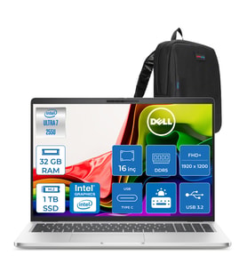 Dell Pro 16 Intel Core Ultra 7 255U 5.2GHz 32GB DDR5 1tb SSD FreeDOS Intel® AI Boost 16 Inç IPS FULLHD+ (1920X1200) Taşınabilir Bilgisayar PC16250BTO107F13 + Zetta Çanta