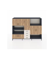 Hyperion Dolap 10 Raflı 4 Çekmeceli 8 Kapaklı 220x44x163 Antrasit-Çam/Aytaşı