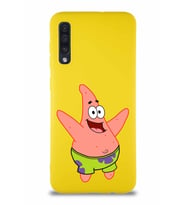 Samsung Galaxy A50 Soft Premier Kapak Patrick Yıldız Tasarımlı Silikon Kılıf - Sarı (Şeffaf)