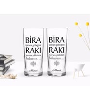BK Gift Kişiye Özel Renkli Baskılı Bira İçersen Tasarımlı İkili Rakı Bardağı Seti-1 (Beyaz)