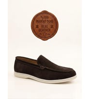 BA0252 %100 İçi Dışı Hakiki Deri Erkek Kahverengi Süet Casual Loafer Termo Taban Ayakkabı