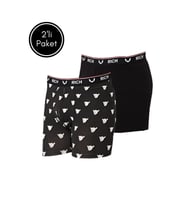 Erkek Likralı Desenli ve Düz 2'li Boxer Paketi (Siyah)