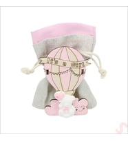 Ahşap Standlı 10cm x 8cm KESE, Pembe Uçan Balon - 1 Adet