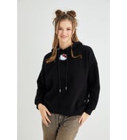 Lisanslı Baskılı Kapüşonlu Kalın Sweatshirt (Siyah)