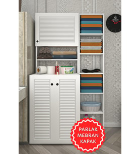 Kenzlife membran çamaşır makinesi dolabı kasparovmaks byzbyz panjur 180*096*55-20 mebran kapak suntalam gövde banyo kapaklı arkalıksız (Beyaz-Gri)