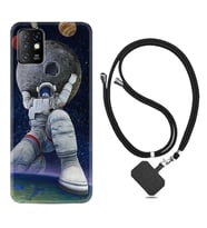 INFINIX Hot 8 9 10 11S Hot 10 Play 10T Kılıf Boyun Askılı Silikon Astronot ve Dünya 1759