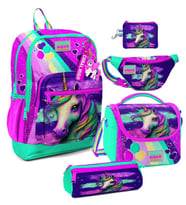 Coral High Kız Çocuk Pembe Su Yeşili Unicorn Desenli Beşli İlkokul Okul Çanta Seti (Çok Renkli)