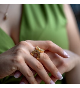 Vianto Jewellery Majestik Zarafet Geometrik Desenli 925 Ayar Kadın Gümüş Yüzük (Gold)