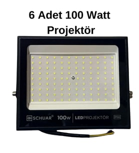 6 Adet Kampanyalı 100 Watt Siyah Slim Kasa 6500K Beyaz Işık IP65 Led Projektör