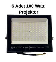 6 Adet Kampanyalı 100 Watt Siyah Slim Kasa 6500K Beyaz Işık IP65 Led Projektör