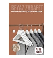 Mey İthalat® 5'Li Lüks Beyaz Elbise Ceket Askısı - Ergonomik & Kaymaz Plastik Askı Seti - Ahşap Gör