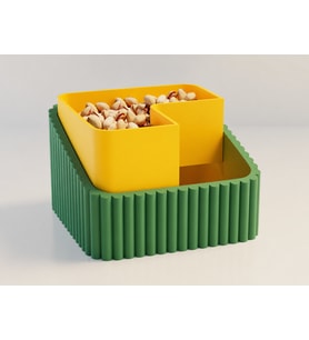 3D Baskı Fıstık Kasesi - Çift Hazneli Kabuk Ayırıcı Sunum Kasesi - Yeşil Sarı