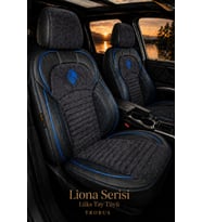 Liona Serisi Premium Tay Tüyü Koltuk Kılıfı Universal Binek SUV Araç 5 Koltuk Tam Set Siyah Mavi