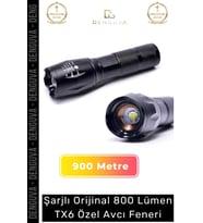 Premium Seri Ultra Yüksek Beyaz Işık 500m Menzilli Şarjlı Orijinal 800 Lümen TX6 Özel Avcı Feneri