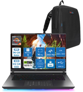 Asus Rog Strix G16 G614FR-S5111 Amd Ryzen 9 9955HX Aı 96GB GB 512GB SSD 12GB/RTX5070Tİ Gddr7 140W 16" 2.5k 2560X1600 Wqxga 240HZ 3ms 500NİTS Windows 11 Home Taşınabilir Bilgisayar WS5111H41+ZETTAÇANTA