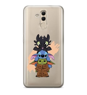 Huawei Mate 20 Lite Uyumlu Sevimli Baby Yoda ve Stitch Desenli Şeffaf Telefon Kılıfı