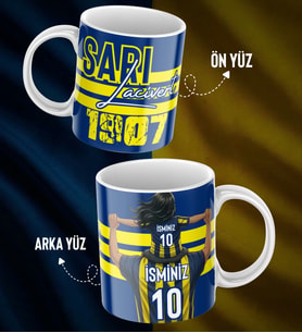 Baba Kız Özel İsim Ve Numara Baskılı Sarı Lacivert Tasarımlı Kupa Bardak - Hediyelik