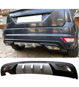 Ford Focus 2 HB Difüzör Difizör Gri + Kare Egzoz Görünüm C Tip 2004 - 2010