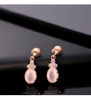 925 Ayar Gümüş Gül Kuvars Taşlı Küpe