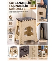 Katlanabilir Taşınabilir Plastik Tabure Bej Kahverengi Kamp Piknik Bahçe Mutfak Sandalyesi