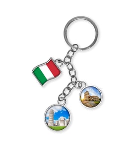 İtalya Üçlü Epoksi Metal Çift Taraflı Damla Anahtarlık Italy (Çok Renkli)