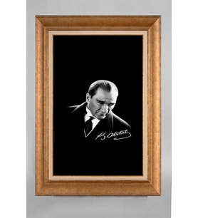 Altın Varaklı Paspartulu Çerçeveli Atatürk Tablo nt763