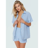 Kısa Kollu Oversize Keten Karışımlı Şort Takım Plaj ve Günlük Kullanım İçin