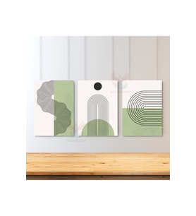 3'lü Set Kanvas Tablo Minimalist Tasarım Line Art Yeşil Beyaz Oturma Odası Tablosu Kanvas Tablo