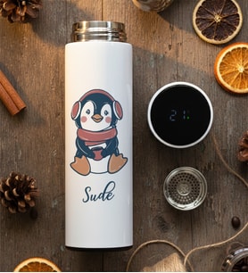 Kişiye Özel Penguen Filtreli Dijital Göstergeli Termos Doğum Günü Hediyesi