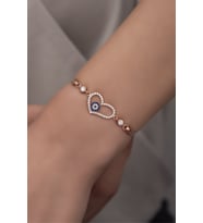 925 Ayar Gümüş Rose Zirkon Taşlı Nazar Kalp Bileklik