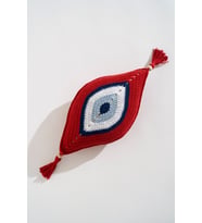 Tamamı El Örgüsü Nazar Kırlent - Anlamlı Yeni Ev ve Doğum Günü Hediyesi - Bohem Tasarım Göz Yastık (25x40 cm) (Kırmızı)