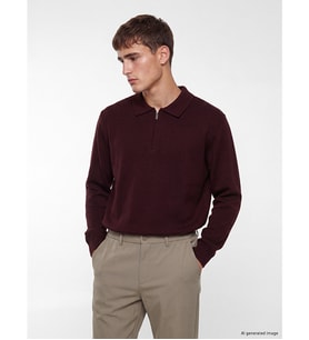 LC WAIKIKI Bordo Polo Yaka Yarım Fermuarlı Erkek Triko Kazak