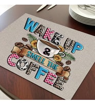 Wake Up Coffee Tasarımlı Amerikan Servis, Tabak Altlığı & Şık Masa Dekoru, Ev Hediyesi, 2 Adet (Krem)