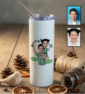 Kişiye Özel Karikatürlü Yeşil Beyaz Baba Kız Pipetli Matara Babalar Günü Hediyesi