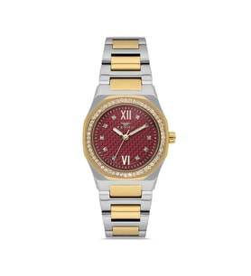 Ferro FL21616AWT-D8 Quartz Çelik Altın Gri Kırmızı 27 mm Kadın Kol Saati