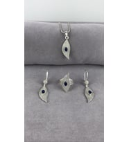 Telkarı Safir Taşlı Yaprak Gümüş Kadın Set