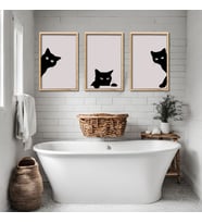 3'lü Ahşap Lamine Çerçeveli Mdf Banyo Tablosu Siyah Kediler (Ahşap)