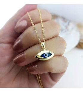 Vaoov 925 Ayar Gümüş Altın Kaplama Göz Nazar Kolye (Gold)