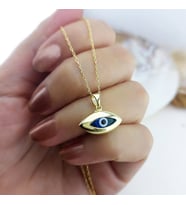 Vaoov 925 Ayar Gümüş Altın Kaplama Göz Nazar Kolye (Gold)
